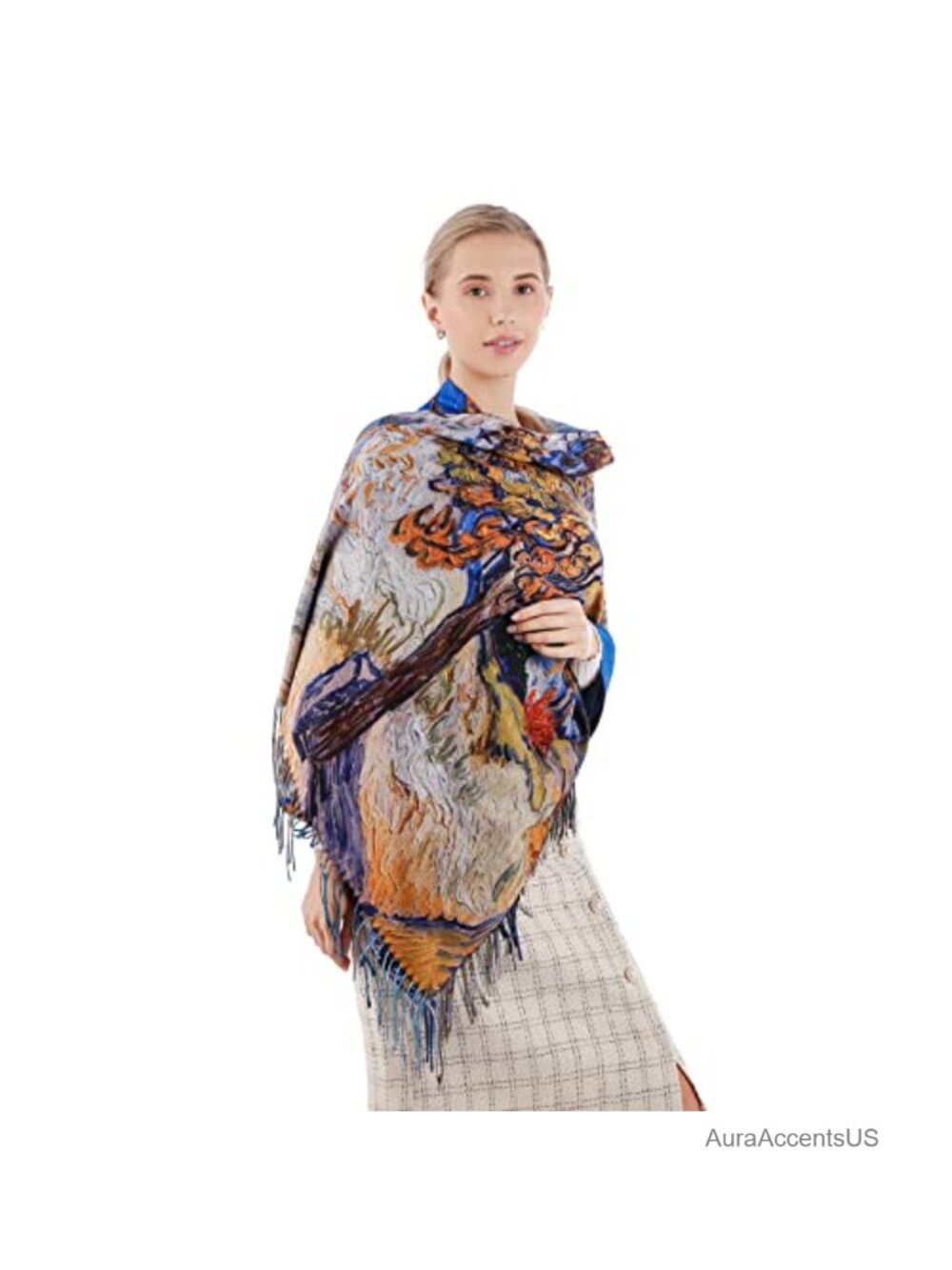 Cashmere Feel Large Blanket Scarf Shawl Wrap with Tassel Art Print Soft Warm